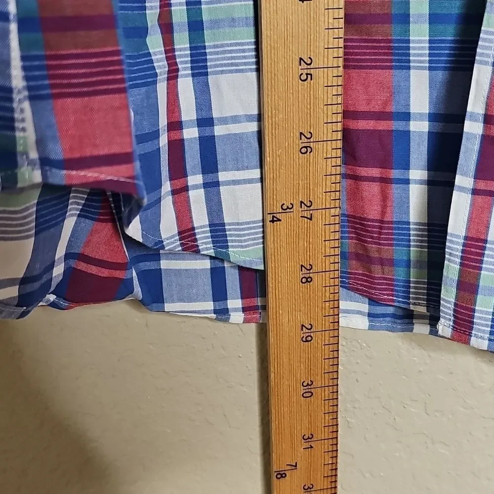 J. Crew Slim Untucked Blue and Red Plaid Long Sleeve Casual Button Down Shirt‎ L